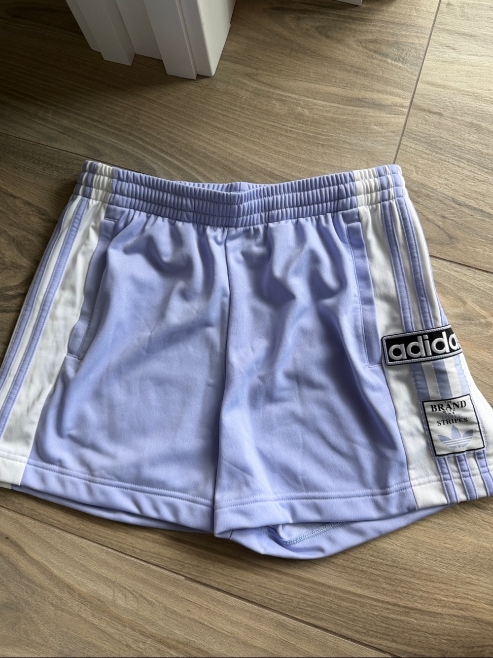 adidas Women’s Lavender Athletic Shorts with White Side Stripes small